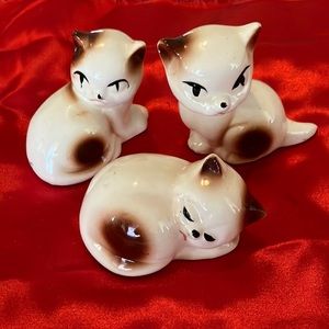 Vintage Japan cat figurines set of 3 brown and cream